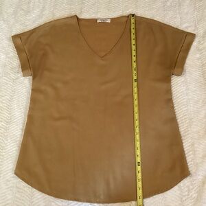Zenana Medium Deep Mustard Color Women’s V Neck Rolled Sleeve Blouse Top